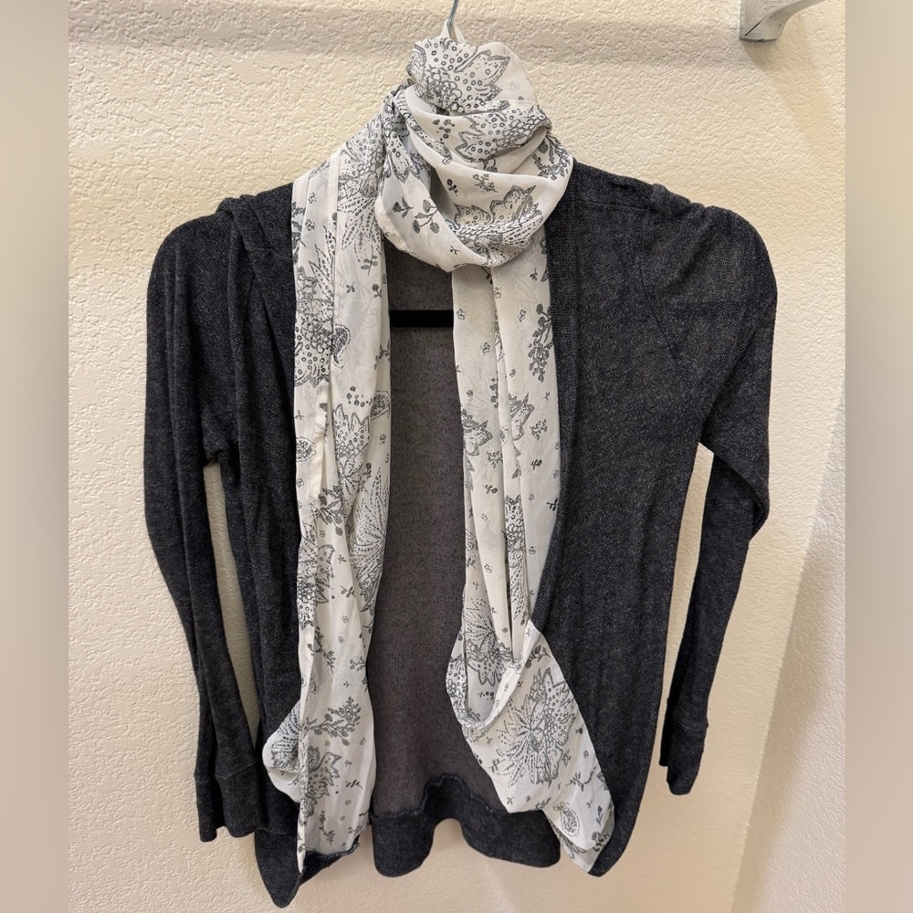 Grey Cardigan with attached scarf